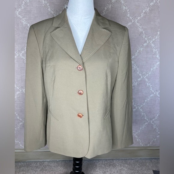 Anne Klein Suit Blazer Light Beige Women's Size 12P Three Button Career Wear Jac - Picture 3 of 13